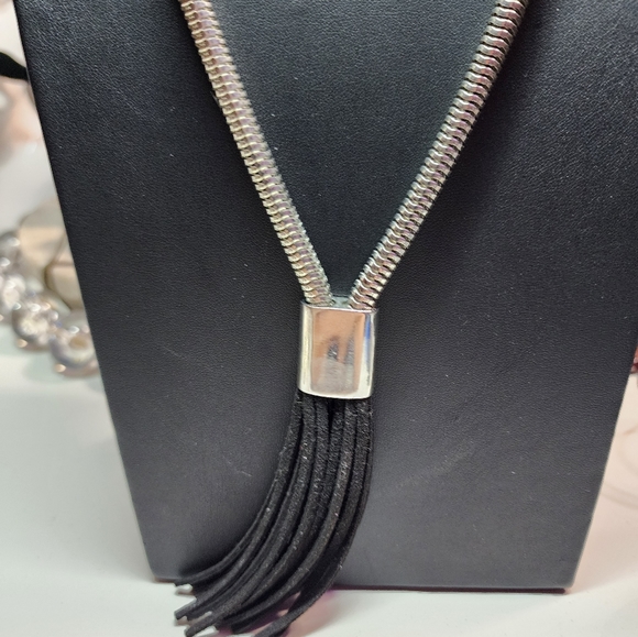 Silver Tone Tickle Tassel Necklace - Picture 2 of 4